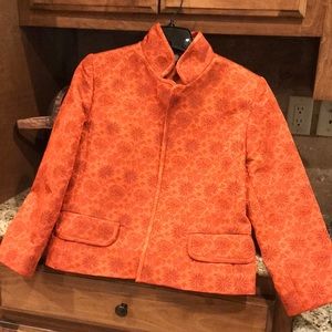 Ellen Tracy short jacket .Brocade design weave beautiful orange tones.